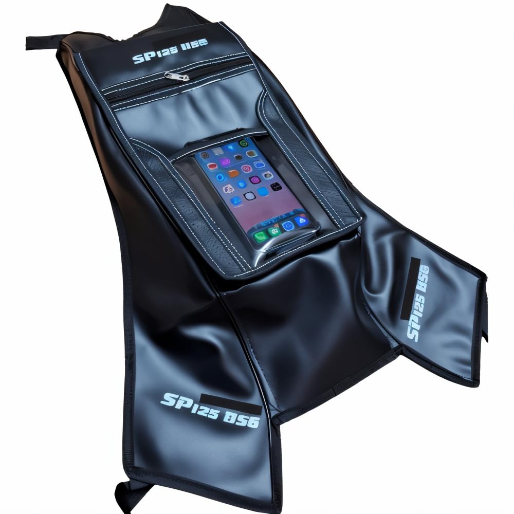 Bike Tank Cover for SP125 with Phone Pocket, Zippered Storage, SP 125 Compatible, Black