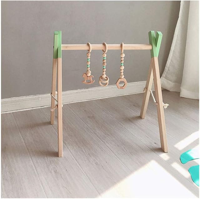 Baby Activity Playing Equipment Fitness Wooden Ring-pull Frame Play Gym Toy Nursery Decor For Sensory Nursery Kids Room Infant Toddler Clothes Wooden Frame Rack Decoration Green With pendant One size