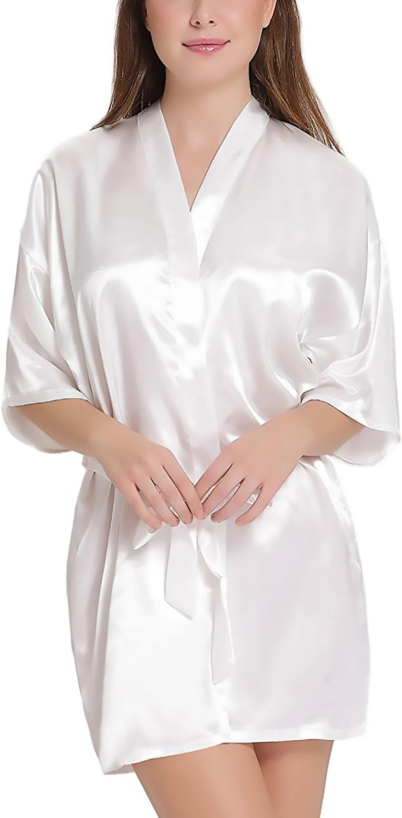 - Xs and Os Women Satin Babydoll Belted Kimono Robe (Free Size, Off-White)
