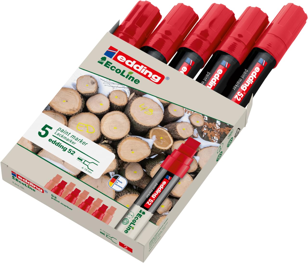 Image secondaire de Marqueur Peinture Edding 52 EcoLine Rouge - Pack de 5 avec Pointe Biseautée