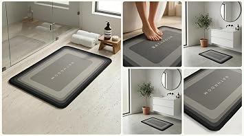 Banyo Paspası Süper Su Emici Kaymaz Tabanlı Dikdörtgen Diatomit Paspas 60x40cm Gri