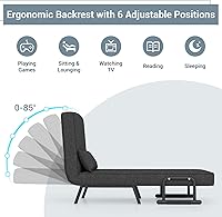 Vista 5 de KOMFOTT Sofá cama convertible 4 en 1 plegable con respaldo ajustable de 6 posiciones, tumbona tapizada con almohada extraíble, sofá reclinable
