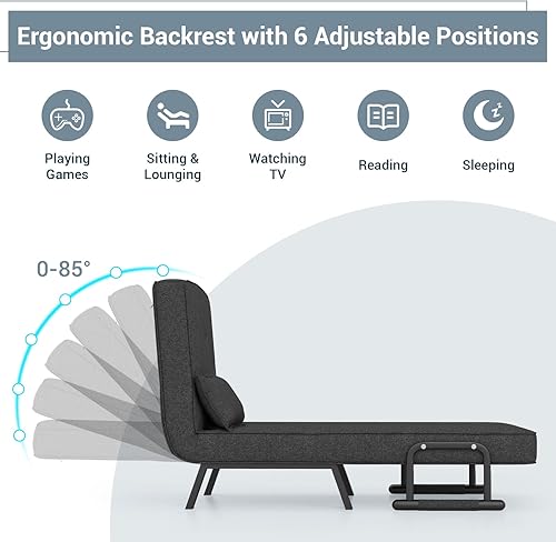 Miniatura 5 de KOMFOTT Sofá cama convertible 4 en 1 plegable con respaldo ajustable de 6 posiciones, tumbona tapizada con almohada extraíble, sofá reclinable de