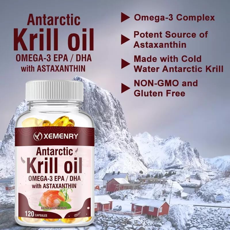 Huile de krill antarctique 2000 mg (120 gélules) avec suppléments d'oméga-3 EPA, DHA et astaxanthine