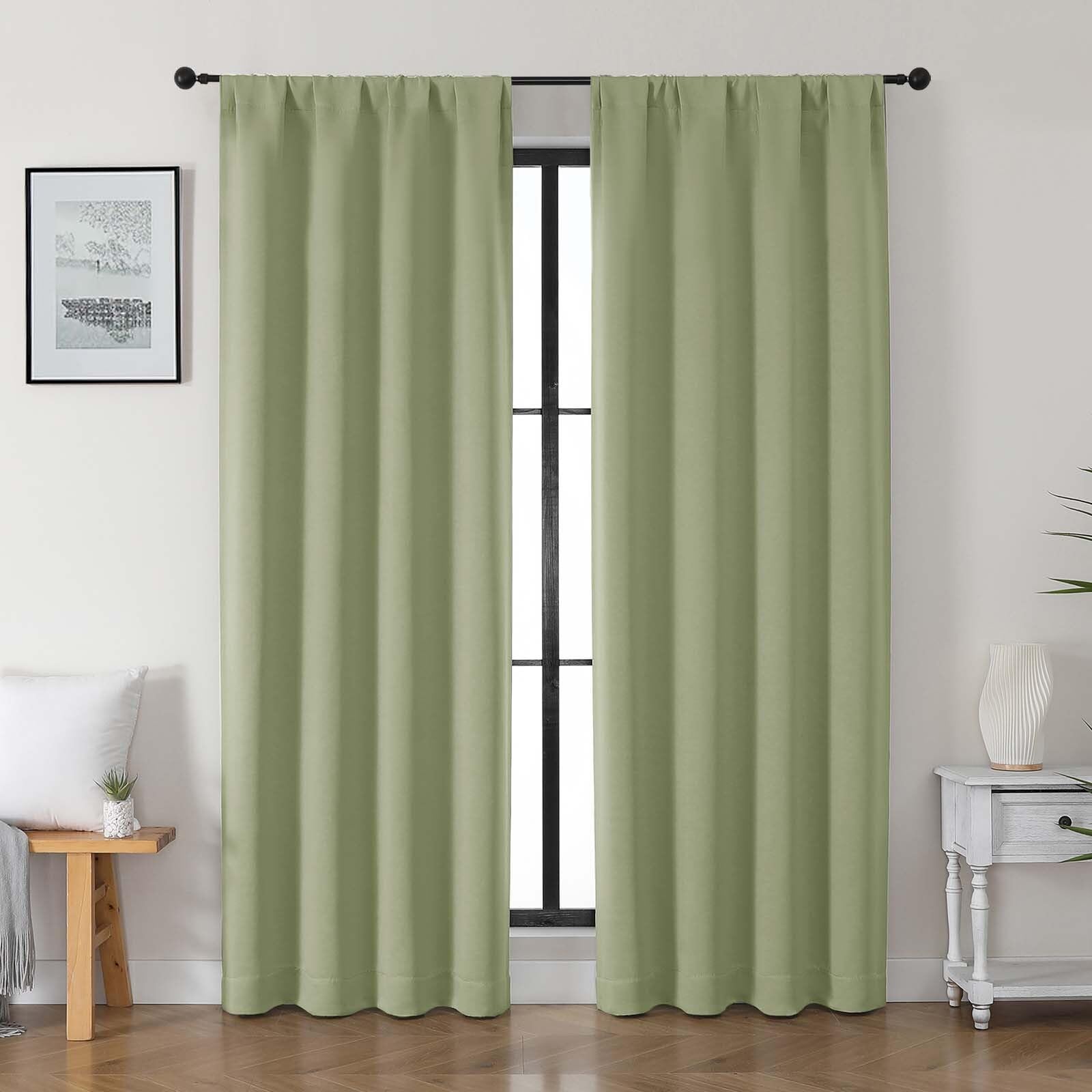 gwine sage green blackout curtains for bedroom 84 inches long 2 panels set, solid noise reducing thermal insulated blackout curtains for living room with rod pocket, each 