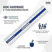 Vista 3 de Rok Hardware Regla de plástico flexible de 6 pulgadas de fácil lectura, 15 cm, 150 mm, convertidor de regla métrica en inglés, ROKRULER