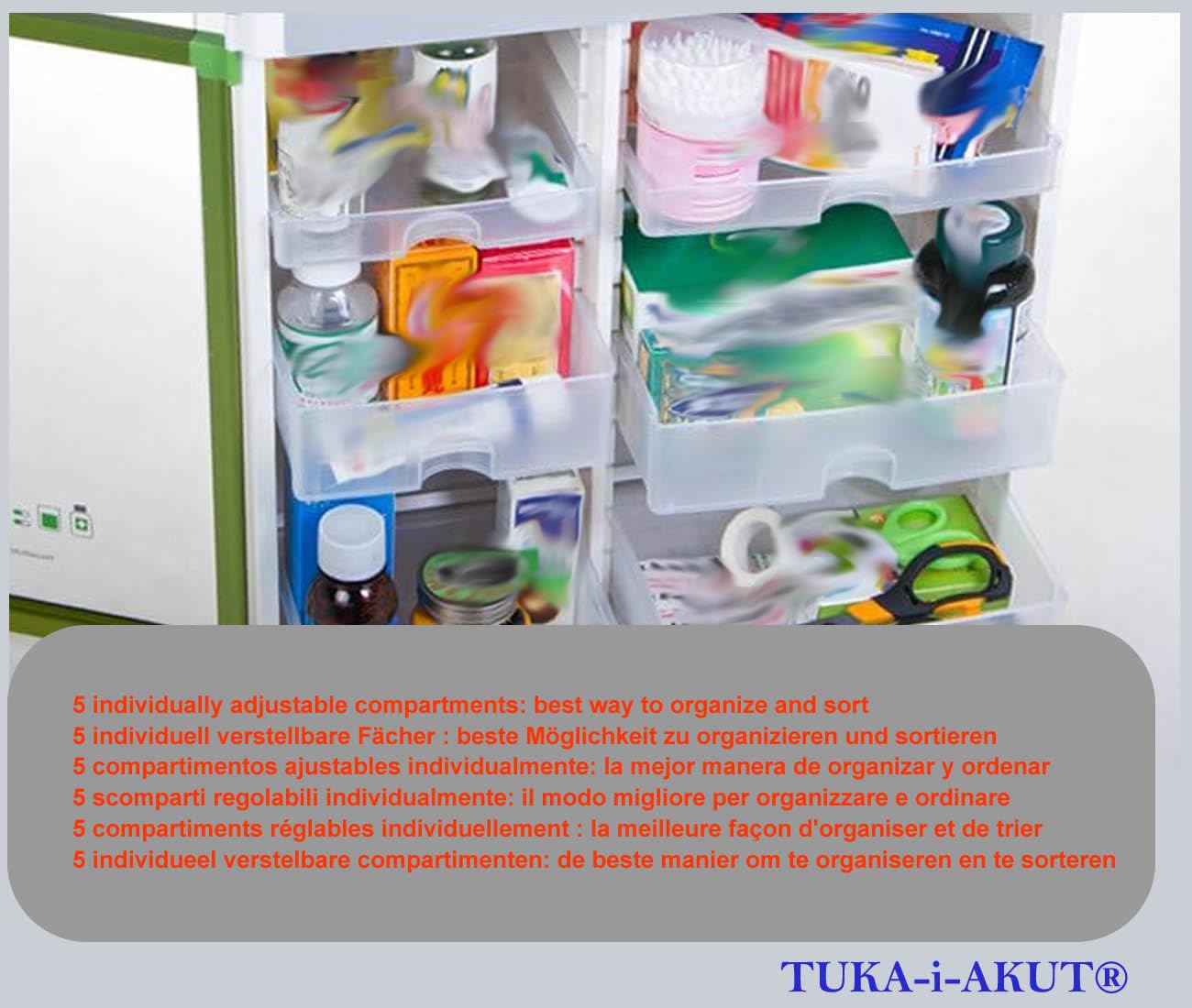 TUKA-i-AKUT 18L Armoire à Pharmacie Murale en Aluminium, 5 Compartiments 2 Clés, Verrouillable Sécurité Enfants, Armoire d'Apothicaire, Cadre Aluminium Armoire Premiers Secours, 35x32x17cm TKD6401-M