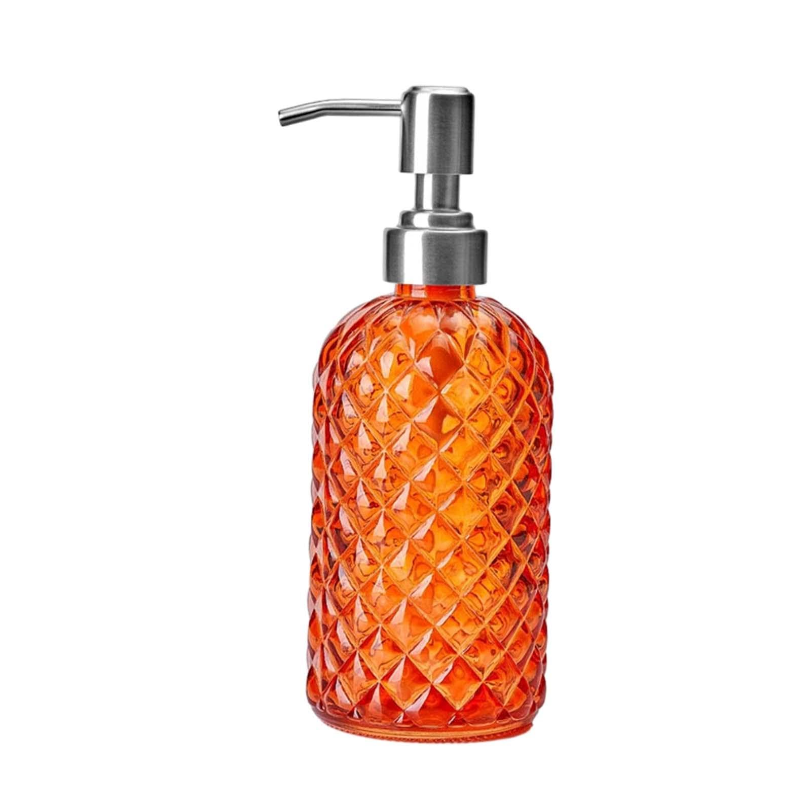 Set di 5 dispenser di sapone in vetro con pompa in acciaio inox 304 per lavanderia, hotel, cucina, arancione, 20 x 7 cm
