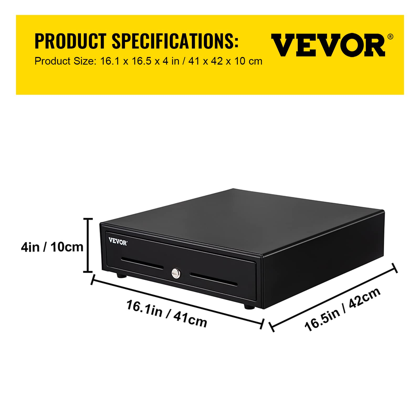 VEVOR Cajón de Efectivo Manual 16" Cajón Portamonedas 7kg Caja Registradora de Punto de Venta 41 x 42 x 10 cm Bandeja para Cajón de Dinero Cajón de Caja Registradora de Cajón