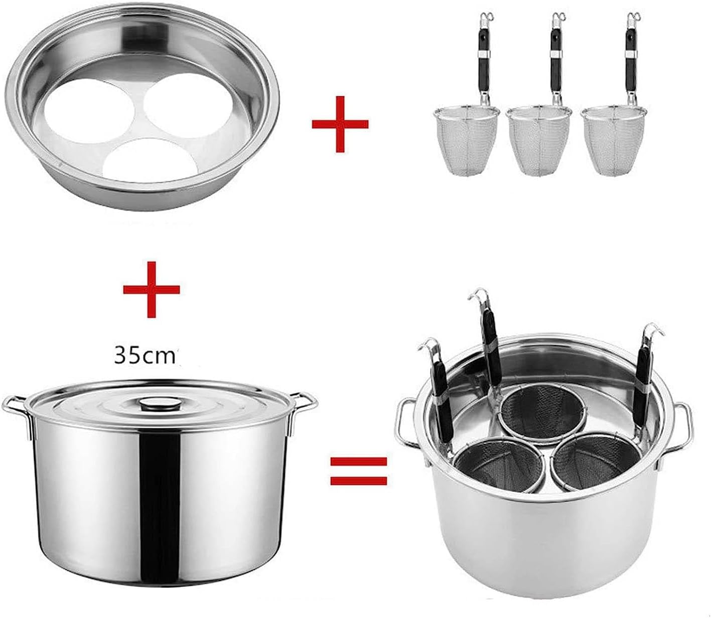 UTOYA 3/4/5 Holes Stockpots With Lids，Commercial Stainess Steel Pasta Pot Cooker Insert Set With Divider And Colander Strainer For Home Kitchen Restaurant Strainer Basket Cookware (Color : 3 Holes,