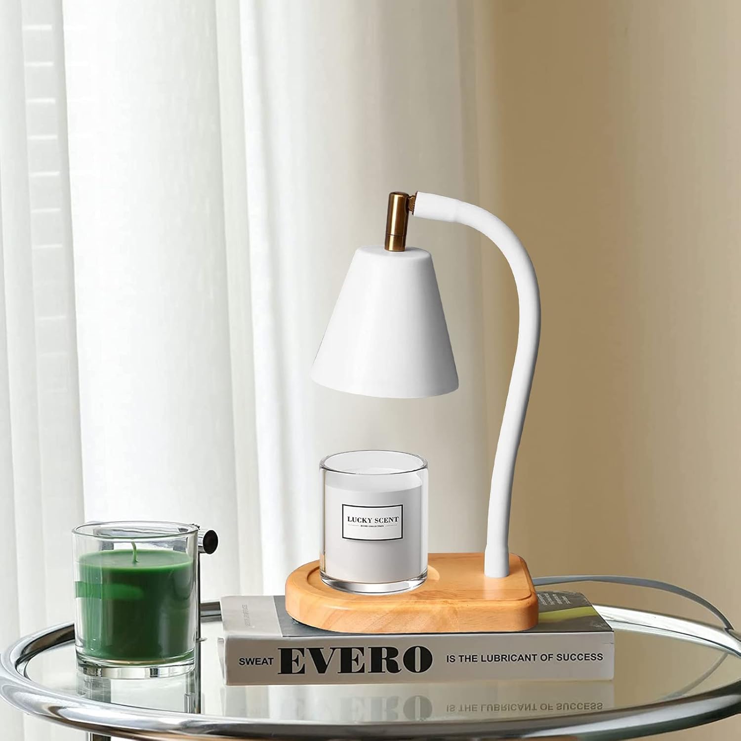 Candle Warmer Lamp Dimmable Electric Candle Wax Warmer Lamp Height Adjustable Melting Candle Lamp with 2 Bulbs, Compatible with Small & Large Candle, Candle Holders for Home Decor (White)