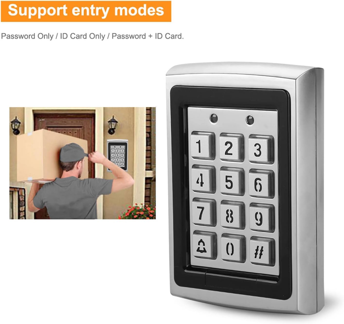 125KHz Top Metal Card Reader, Access Control Keypad with Back, Pas Door Entry System, Built in imity Card Reader for Home rity, Sturdy Metal