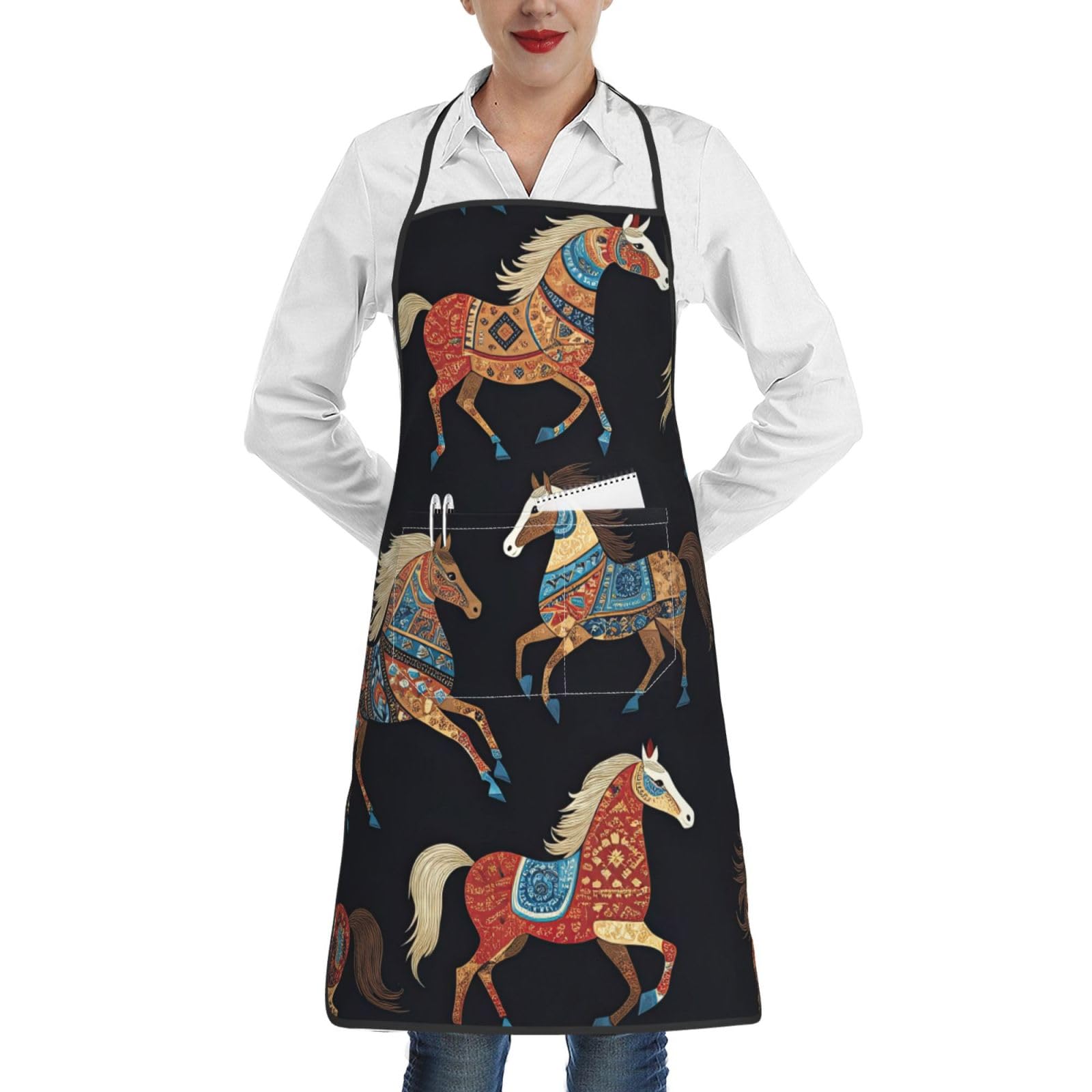 Zanvpg Unisex White Horse Chefs Apron Professional Quality Butchers Kitchen Cooks Restaurant Tavern Bbq