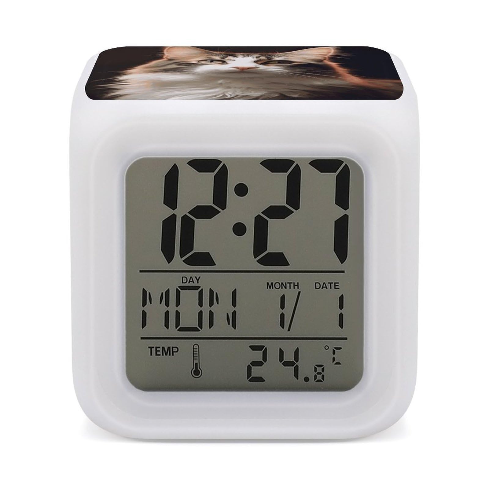 FekiLoot Cat Alarm Clock for Heavy Sleepers Wake Up Digital Clock with 7 Color Changing Night Light Super Loud Digital Alarm Clocks Small Machine Alarm Clocks