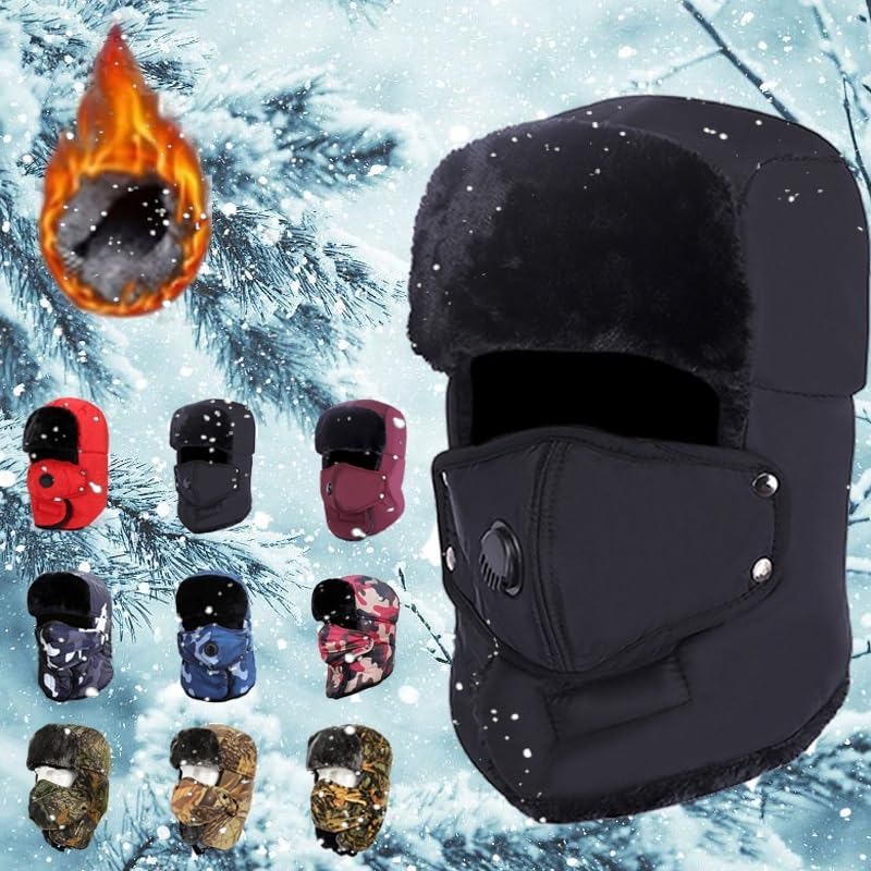 Gorro de Aviador Caliente Gorro cálido a Prueba de Viento Piel Invierno for Hombres y Mujeres, Gorro Lei Feng, con Solapa for Las Orejas sintética, Negro for Esquiar frío, antinieve