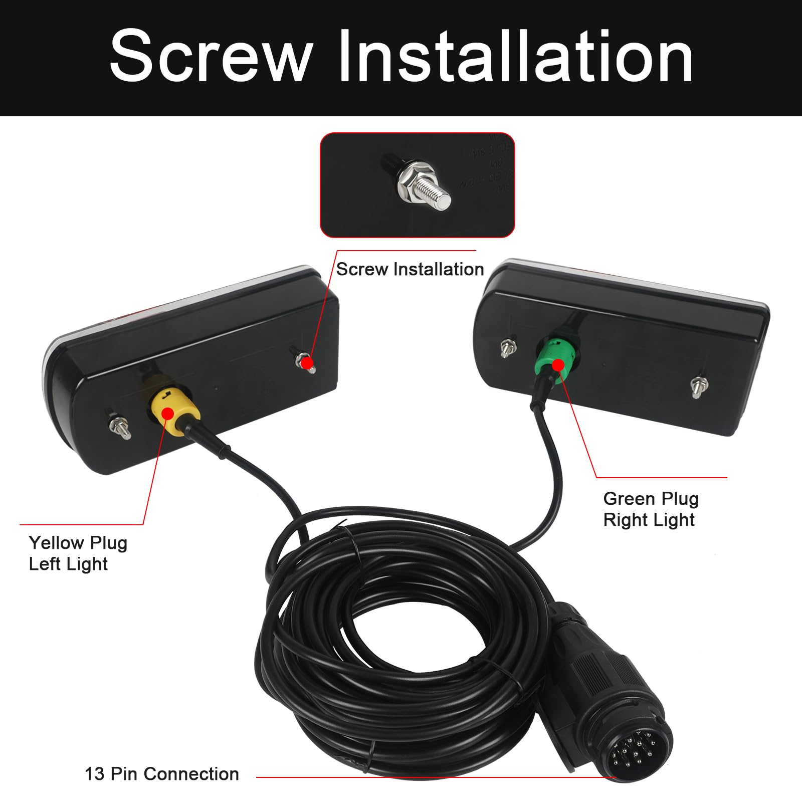 Kit Luci Posteriori Per Rimorchio - Fanali Camion Con Spina 13 Poli, Cavo 5,5m, ECE-Approved, Per Caravan - Foto 4