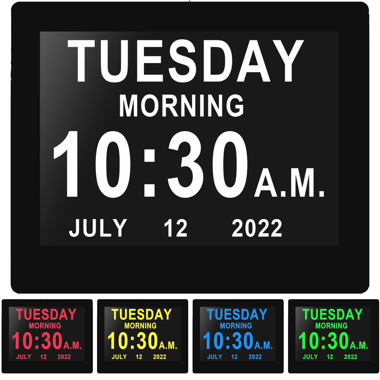 8 Inchs Digital Clock Day Clock, Alarm Clock Wall Clock for Seniors Alzheimers Dementia Elderly (8" Black or White)