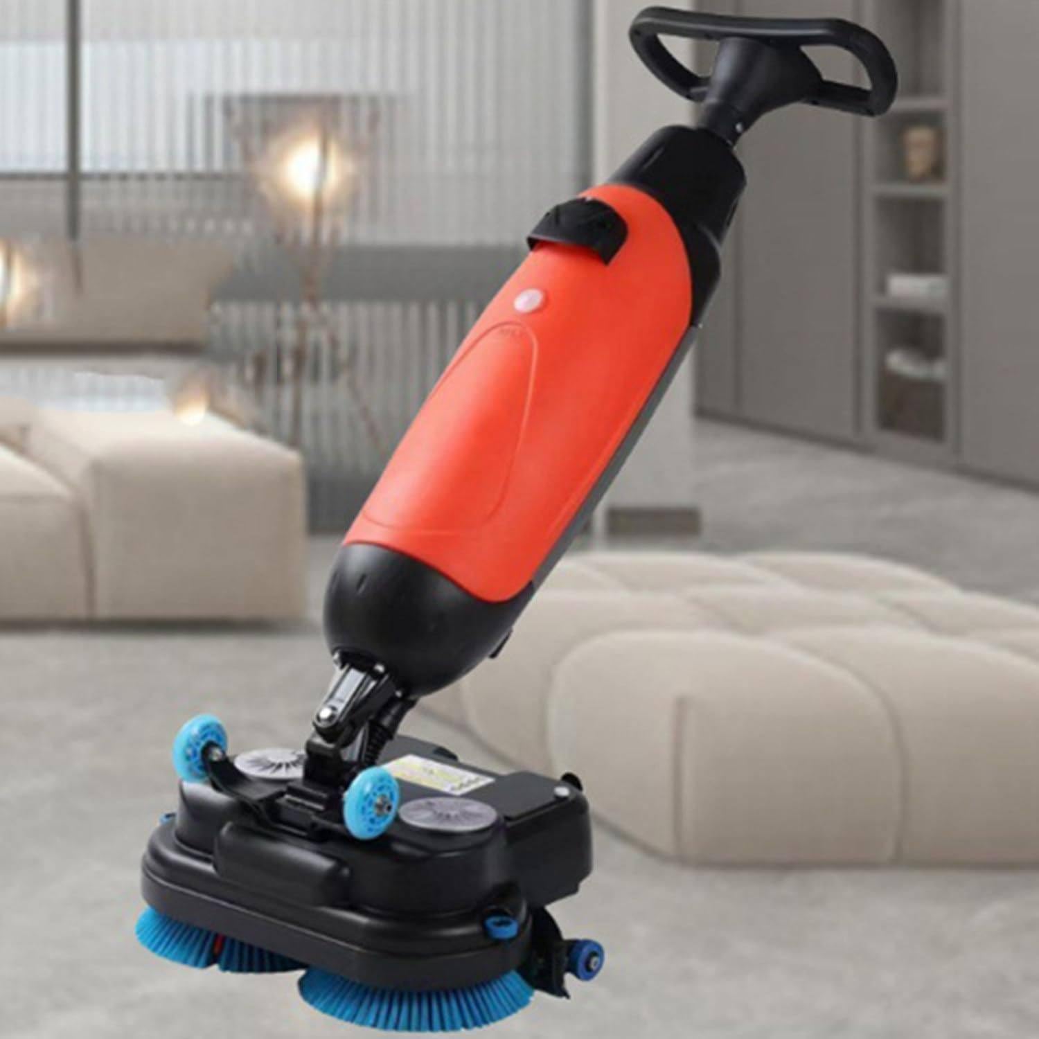 Máquina limpiadora inalámbrica de suelos duros, pulidor eléctrico de suelo con ancho de limpieza de 17 pulgadas, cepillos giratorios duales, 240 RPM, tiempo de funcionamiento de 90-120 minutos, ligera