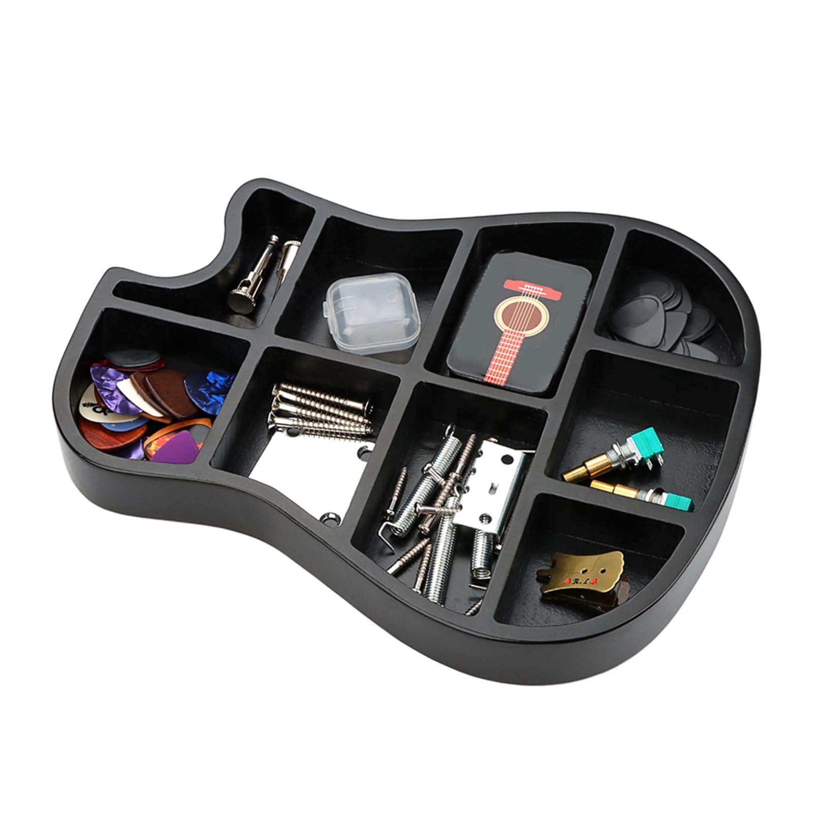 Caja de almacenamiento para púas con forma de guitarra, caja de almacenamiento portátil para púas de guitarra, accesorios de guitarra, Como se muestra en las imágenes, 27.8*22.8*3cm