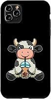Vista 4 de iPhone 12 mini vaca beber té de burbujas lindos animales con estuche de té Boba