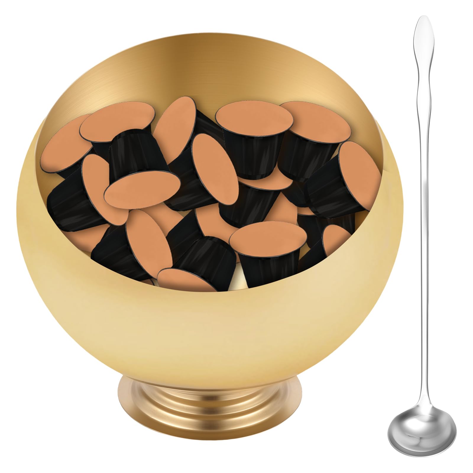 Kuanght Golden Coffee Pod Holder With Spoon Metal Coffee Capsule Storage Basket, Espresso Pods Organizer For Counter Bar Station Accessories(Golden)