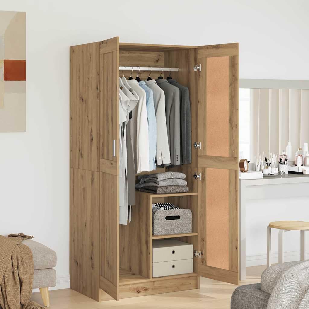 Armario artesanal de roble con 2 puertas con bisagras, 82,5 x 51,5 x 180 cm, amplio espacio de almacenamiento, estante y barra para colgar ropa para dormitorio, pasillo, vestidor