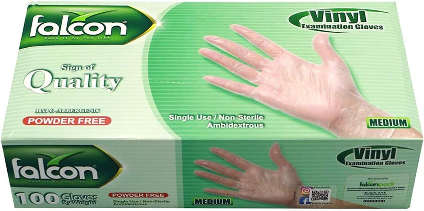 Falcon Vinyl Gloves - Clear Powder Free (Medium)