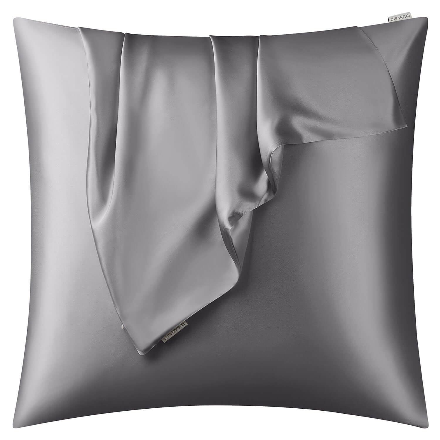 DISANGNI 100% Natural Mulberry Silk Pillow case for Hair and Skin with Hidden Zipper 22 Momme Both Sides Real Silk Pillow Case (1pc 50x60cm, Dark Gray)