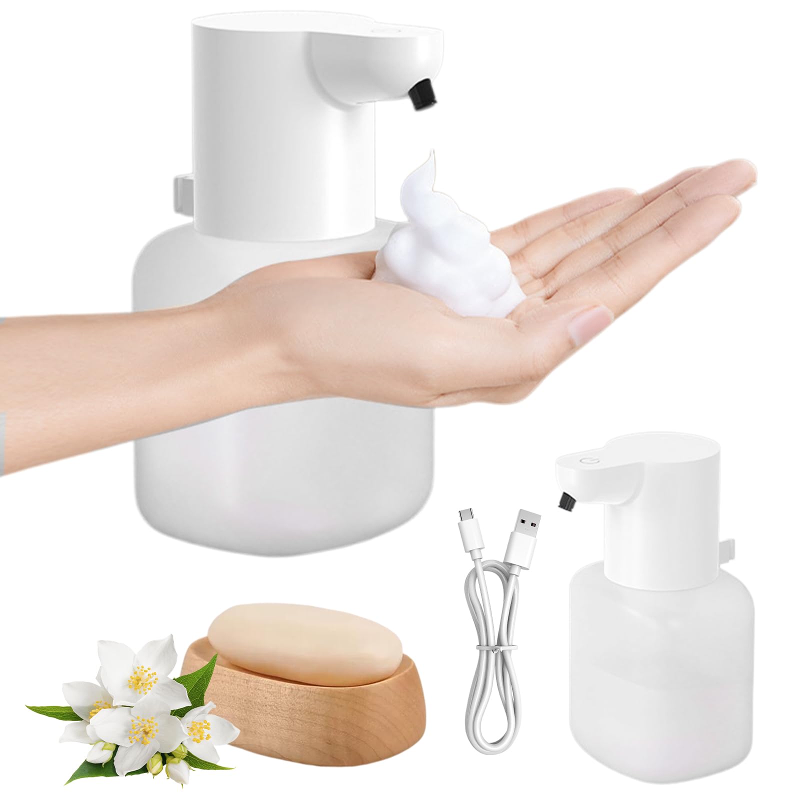Automatic Wall Soap Dispenser, 500ml Automatic Soap Dispenser Bathroom, IPX5 Waterproof Foam Soap Dispenser, for Bathroom, Kitchen, Office (White)