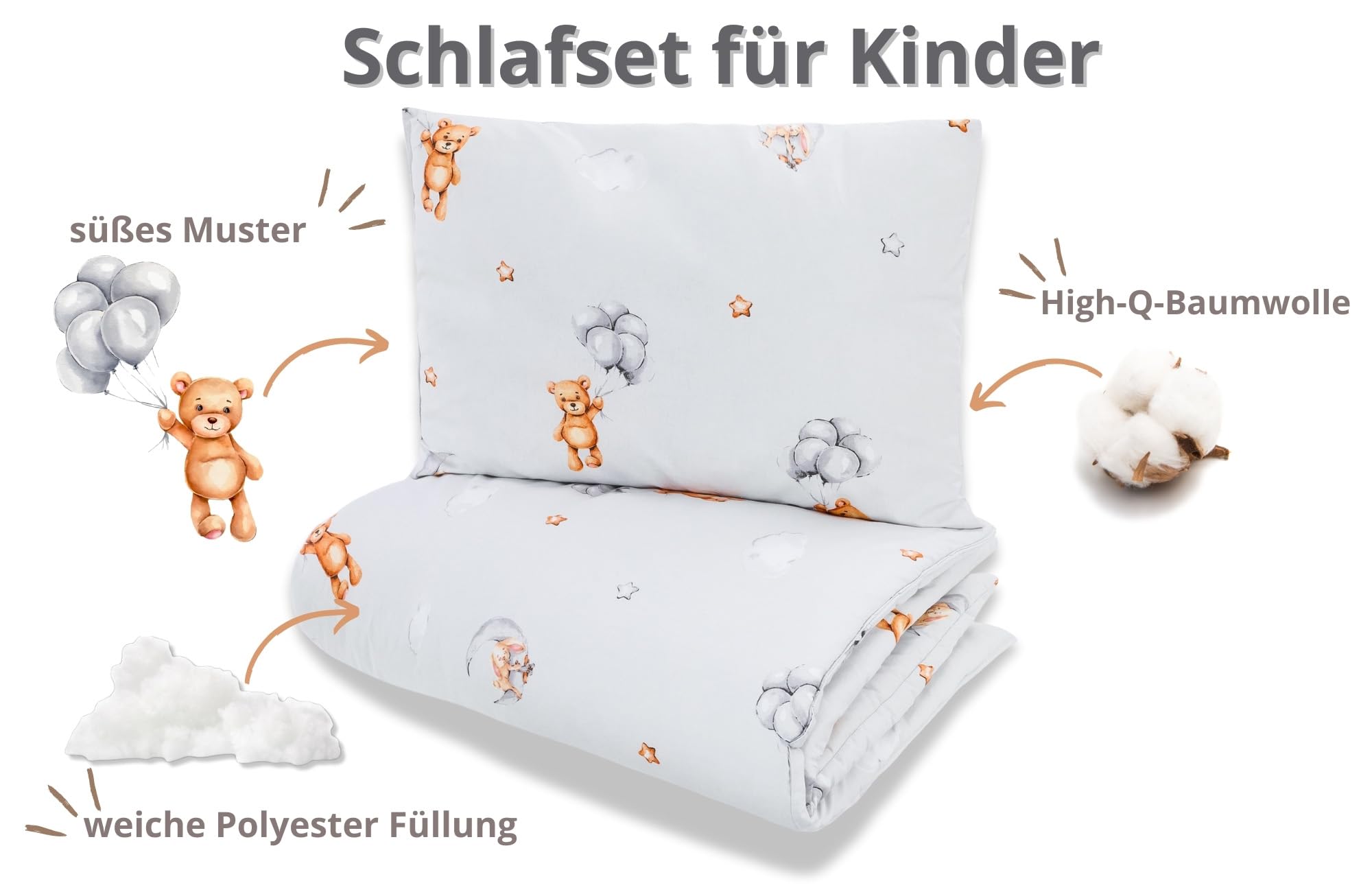 Totsy Baby Trapunta per bambino cotone 100x135 - piumono culla neonato set Imbottitura per piumone 100 x 135 cm con cuscino 40 x 60 cm per ragazzi e ragazze Oeko-Tex Orsi di peluche