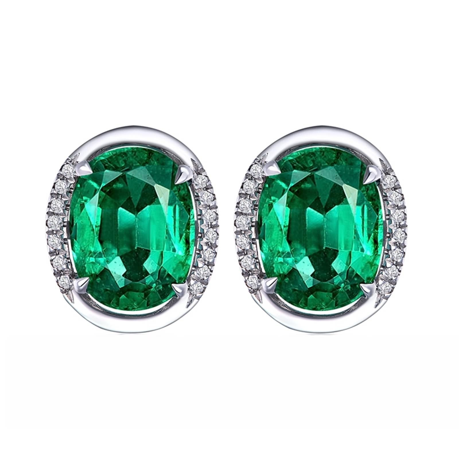 Ohrringe Frauen Weißgold 9k/14k/18k, Damen Ohrstecker mit Smaragd und Diamant, Echtschmuck für Hochzeit Braut