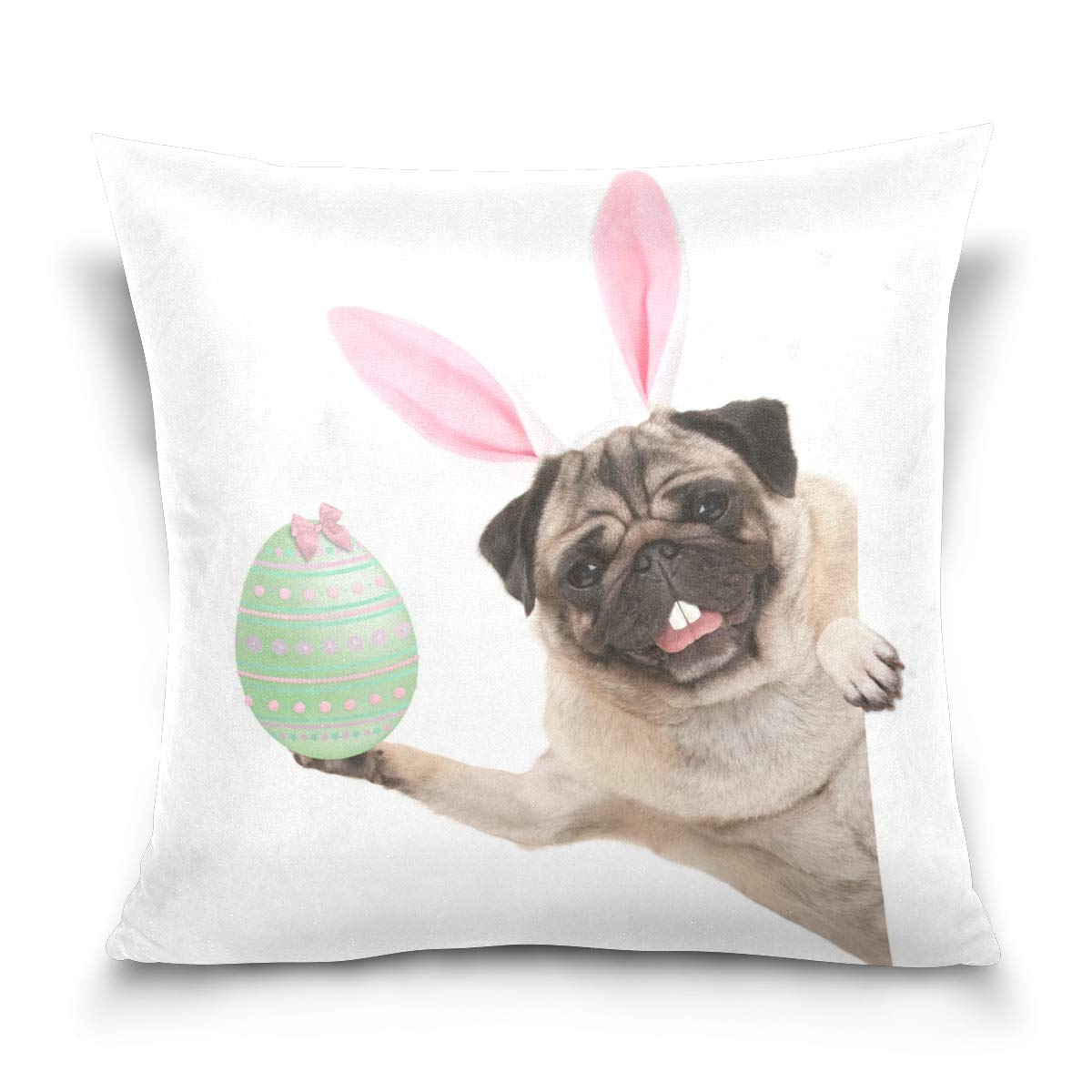 Top CarpenterTop Carpenter Happy Easter Pug Dog with Egg Velvet Oblong Lumbar Plush Throw Pillow Cover/Shams Cushion Case - 18" x 18" - Decorative Invisible Zipper Design for Couch Sofa Pillowcase Only