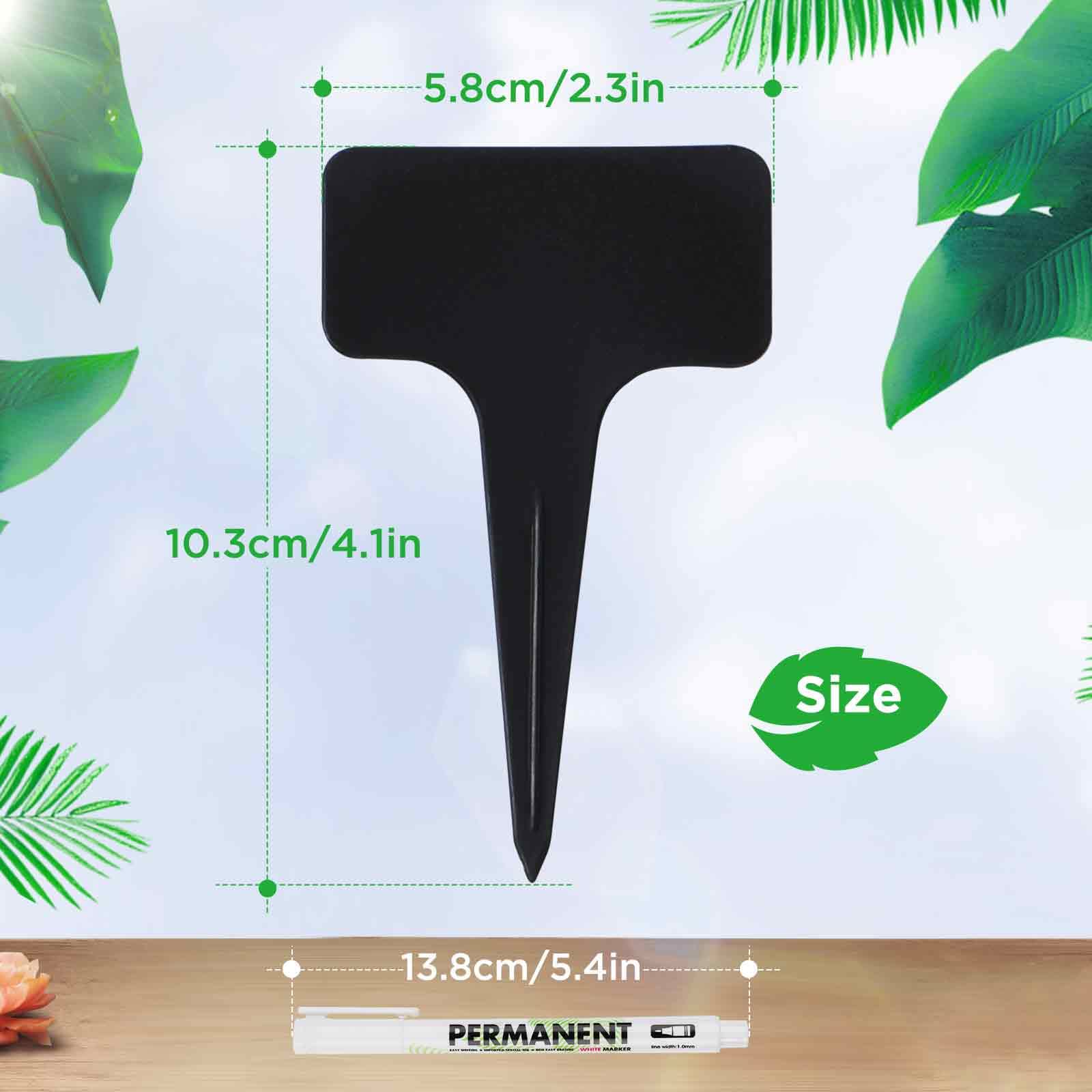 100 étiquettes De Jardin Type T - Marqueurs Plantes Extérieur Avec Stylo étanche - Noir