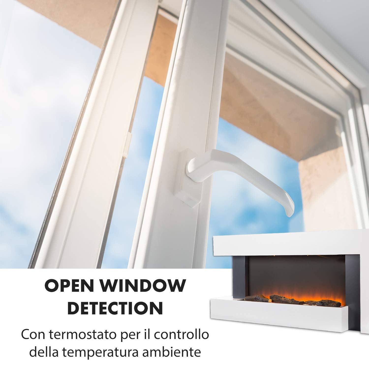 Klarstein Camino Elettrico Basso Consumo, Camino da Terra per Soggiorno, Elettrico da Parete, Caminetto 2000W, Finto Decorativo LED, Telecomando, Timer, Controllo Temperatura