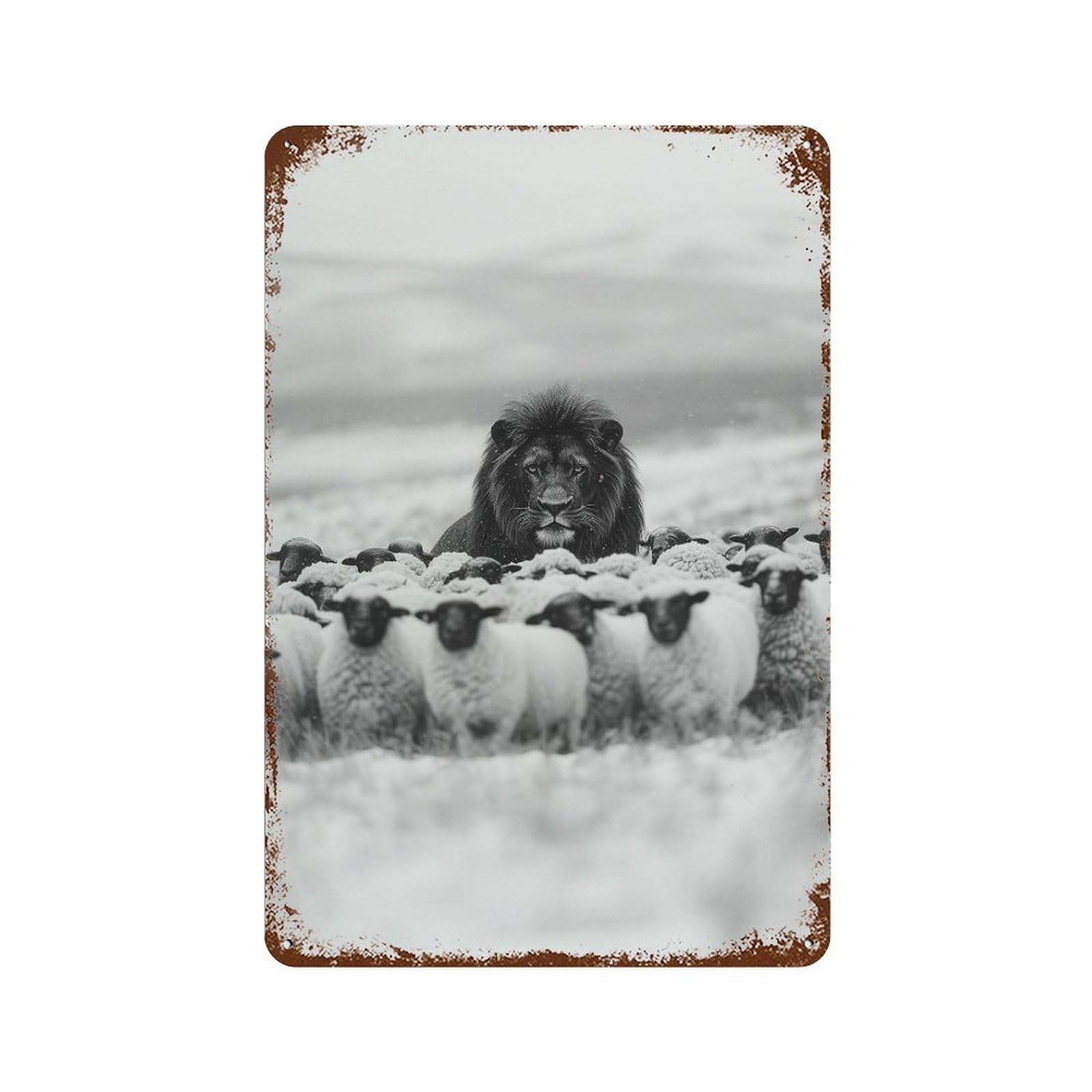 xiaoxiaoshen Lion Among Sheep Print Wall Decor Art Metal Tin Poster Modern Home Decor Art Home Bar Shop Decorations Vintage Sign 30x20cm