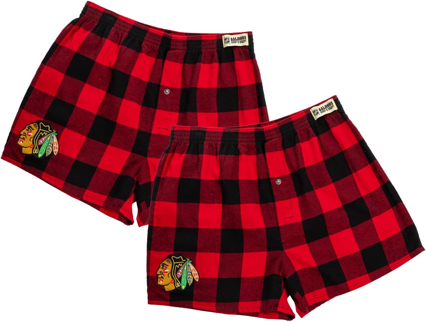 Calhoun NHL Surf & Skate Men's Team Logo Plaid Loose Fit Boxer Shorts – 2 Pack