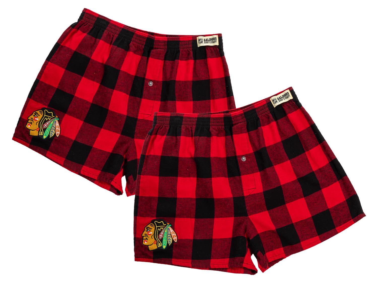 Calhoun NHL Surf Skate Mens Team Logo Plaid Loose Fit Boxer Shorts 2 Pack