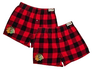 Calhoun NHL Surf Skate Mens Team Logo Plaid Loose Fit Boxer Shorts 2 Pack