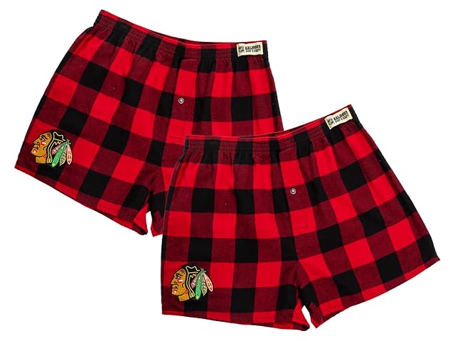 Calhoun NHL Surf Skate Mens Team Logo Plaid Loose Fit Boxer Shorts 2 Pack