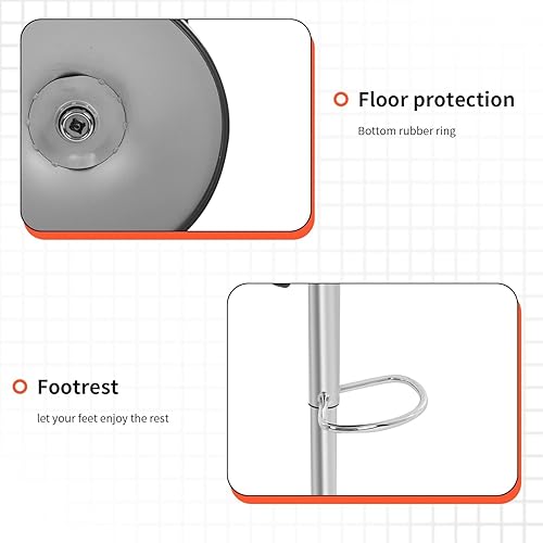 Miniatura 7 de Taburetes de bar ajustables, taburete de bar ajustable de piel sintética, giratorio, cromado, juego de 2 sillas de comedor (negro, 1)