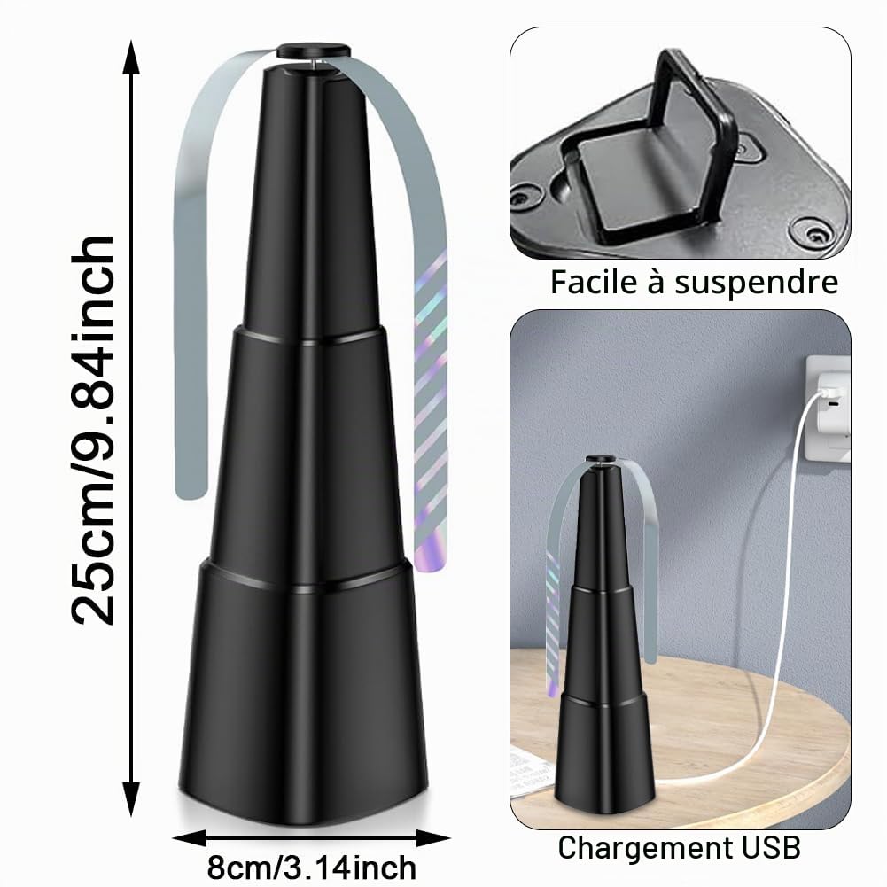 Ventilateur Anti-Mouche, 2Pcs Rechargeable Chasse Mouche de Table Répellante Fan Ventilateur Anti-moustiques pour Intérieurs Extérieurs, Maison Dîner, Pique-Nique et Barbecue, Noir