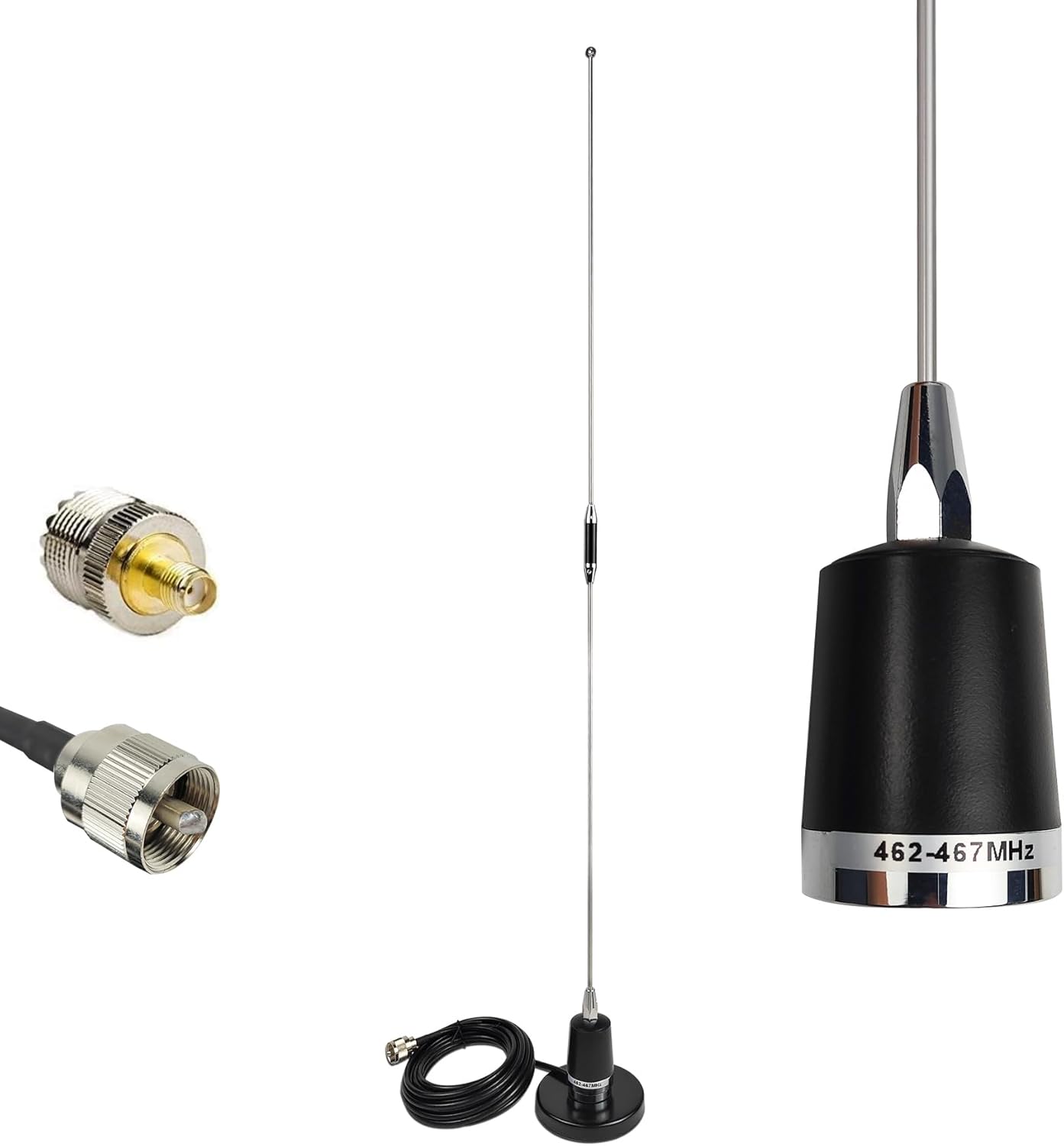 GMRS NMO Antenna 462-467Mhz UHF Mobile Whip Antenna with Magnetic Base 13ft RG58 Cable PL-259 SMA Female Connector Max Power 150W Boost Signal Output