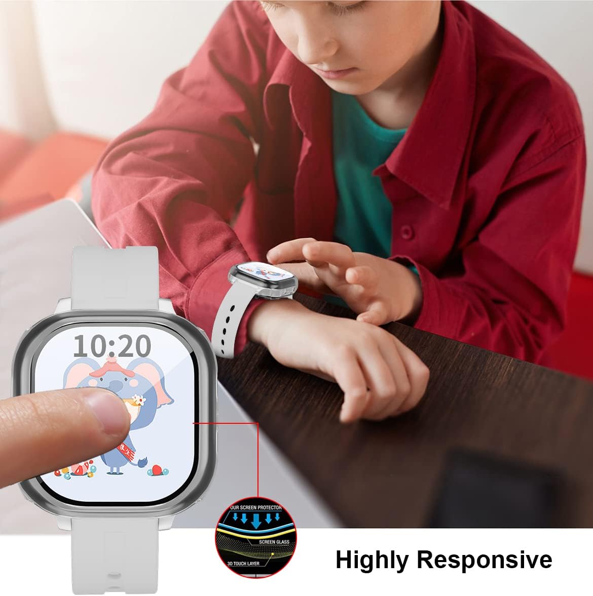 JZK 2 Pack Compatible for Gabb Watch Screen Protector Case for Kids,Tempered Glass Overall Protective Case Cover Scratch Resistant Bumper Shell Compatible for Gabb Watch Accessories,Blue+Clear