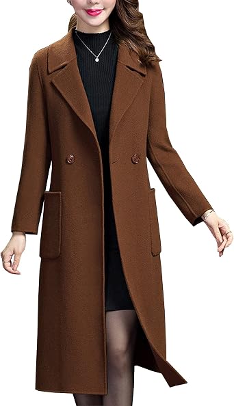Womens Double Breasted Mid-Length Thicken Warm Wool Blend Outwear Winter Coat