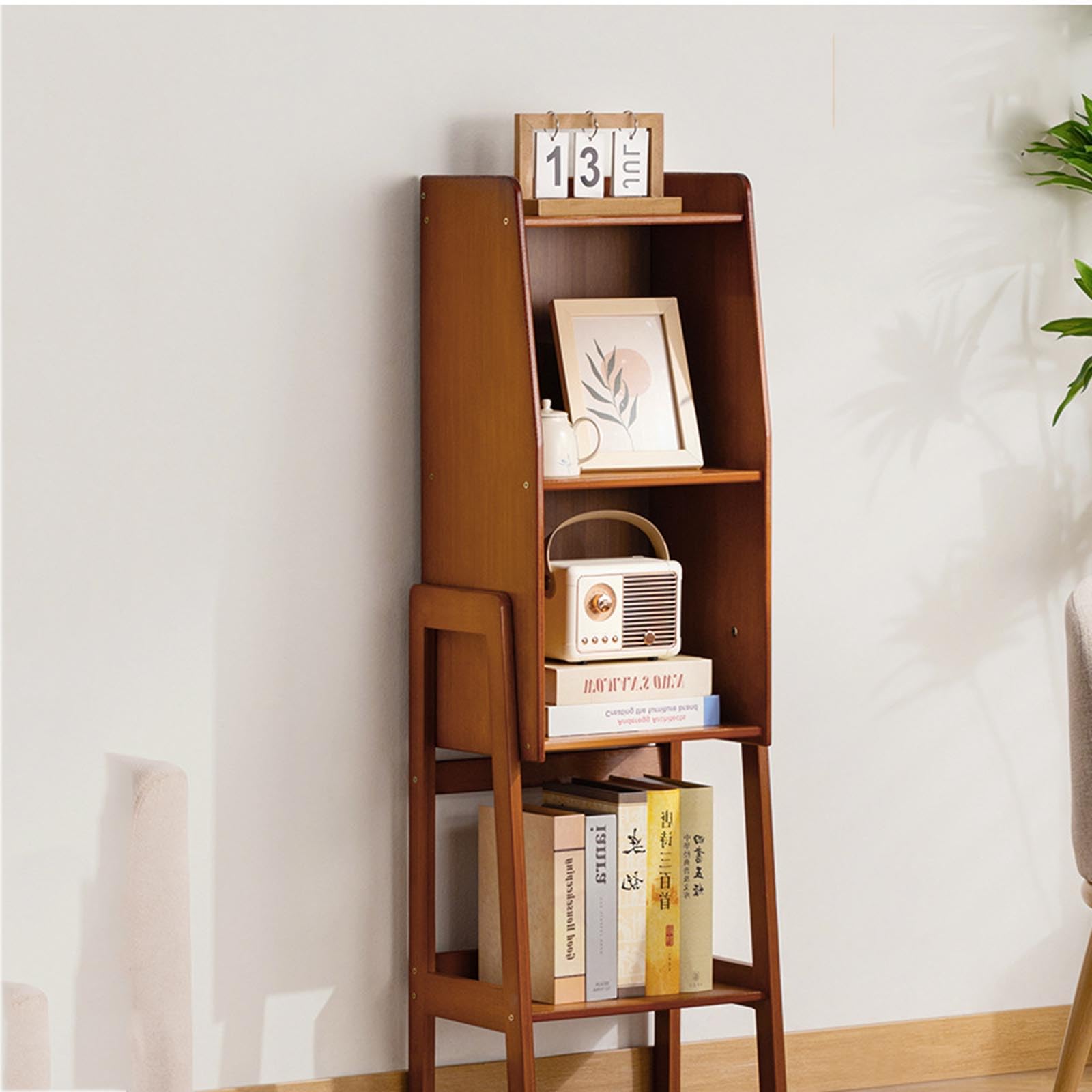 ASerZenith Multifunctional Bamboo Corner Shelf 4-Tier Bookshelf For Home & Office Storage Stylish Bookshelf For Living Room & Study Space-Saving Design,37 * 27 * 114Cm