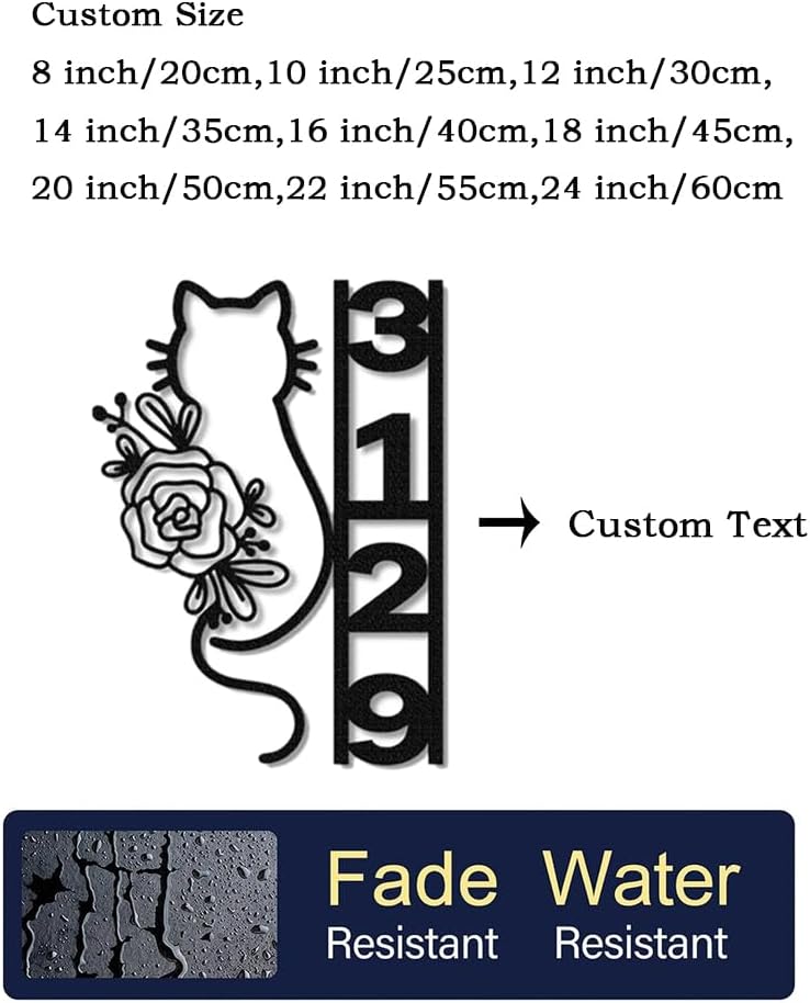 Custom Cat House Number Sign Address Plaque Wall Art Address Number Sign Cat Lover Gift Personalized Address Sign Front Door Decor