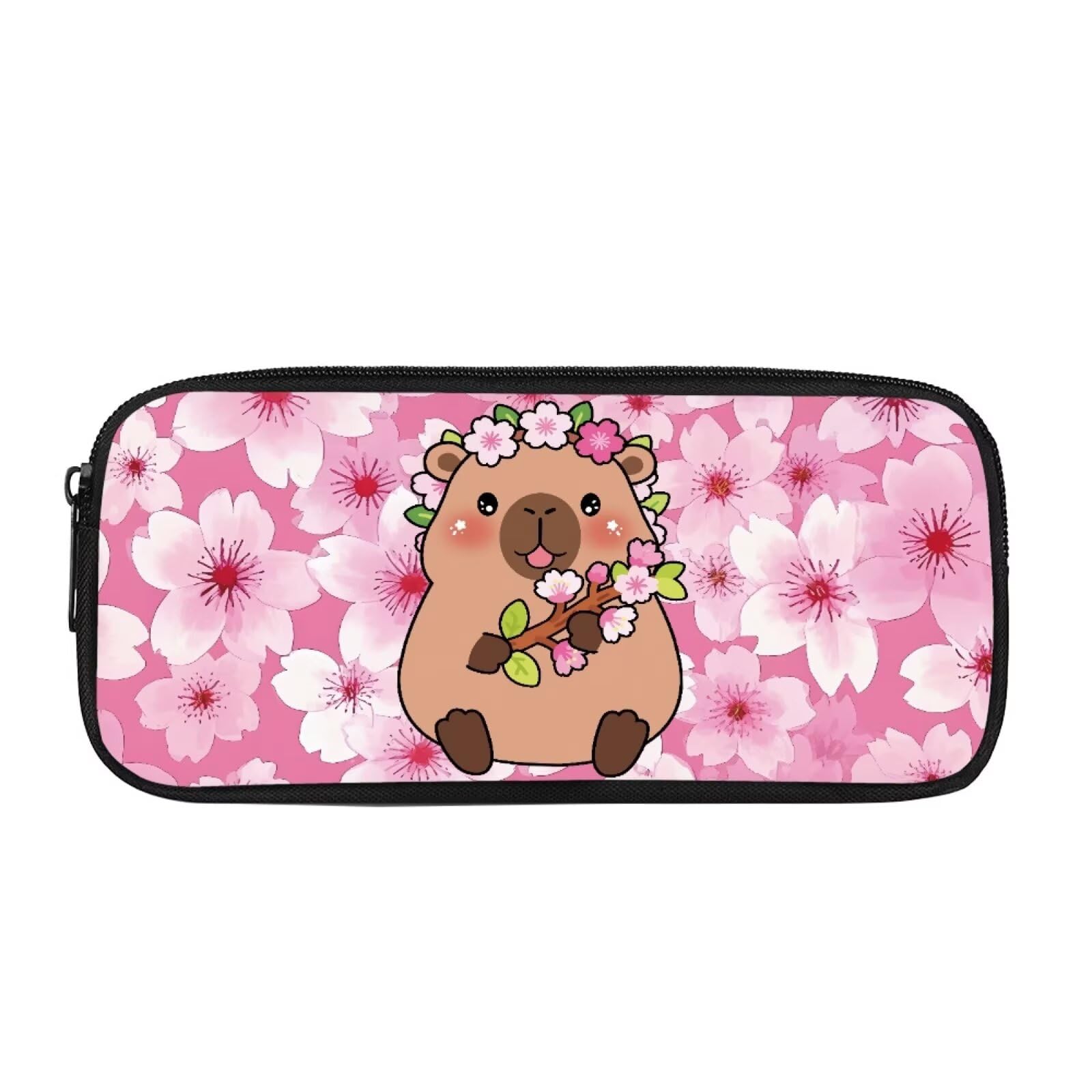 Coloranimal Cherry Blossoms Capybara Pencil Case Pouch for Kids Pencil Bag for Boys Girls Pen Case with Zipper Kindergarten Elementary Middle School Pen Pouch Bag