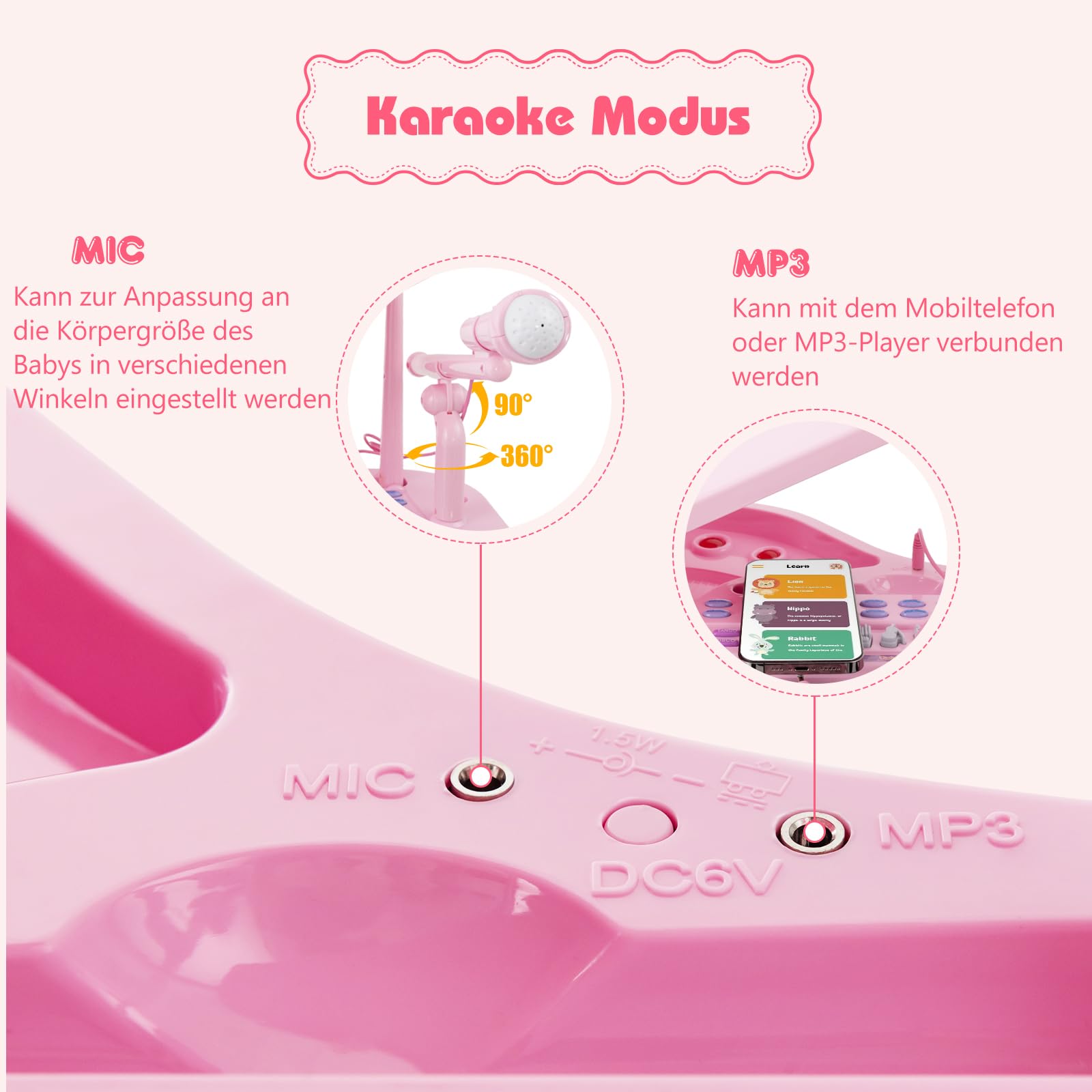 DREAMADE 37 Tasten Keyboard Kinder, mini E-Piano mit Hocker & Mikrofon & 3 Lehrmodi & 8 Rhythmen & Aufnahme, Elektronisches Klavier für Mädchen & Junge ab 3 Jahre (Pink)
