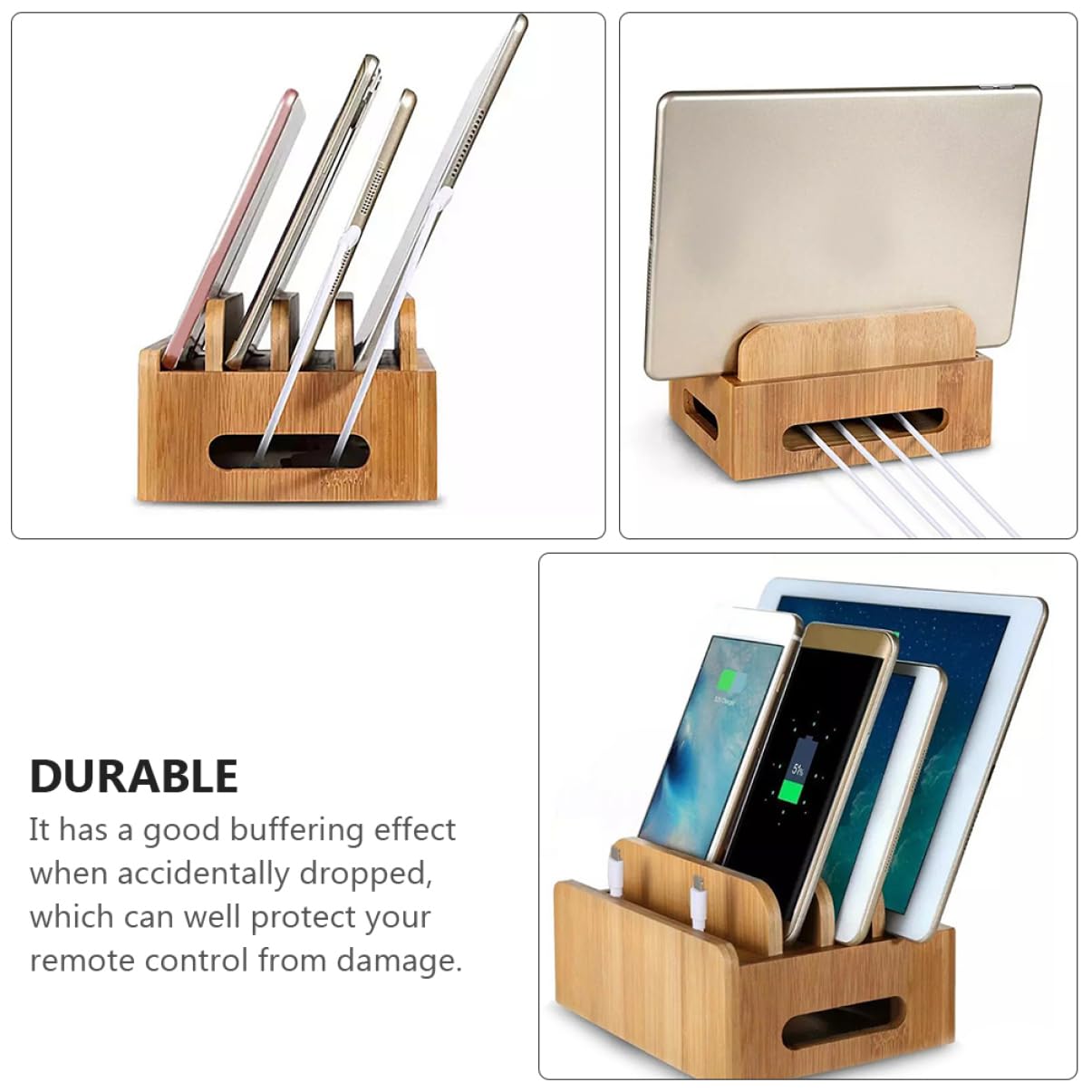 Hemobllo Supporto Per Caricabatterie Usb in Legno Per Dispositivi, Organizzatore Da Tavolo Con Scomparti Per Smartphone e Tablet, Stazione Di Ricarica Ordinata Per Scrivania Pulita