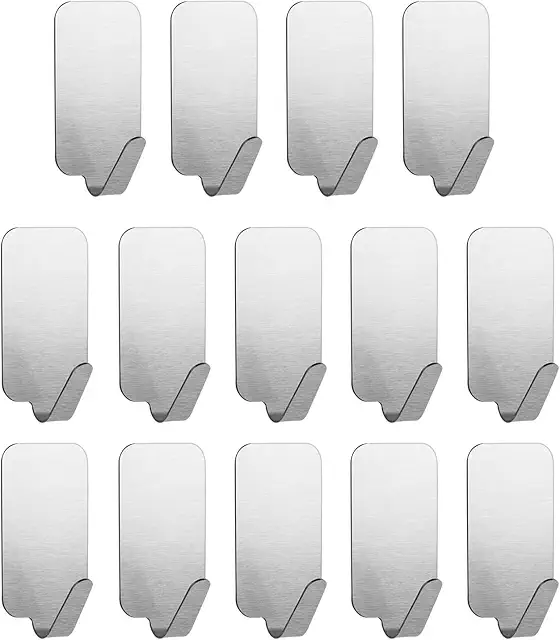 Flintronic Self-Adhesive Towel Hooks, 14-Piece Stainless Steel No-Drill Wall Hooks